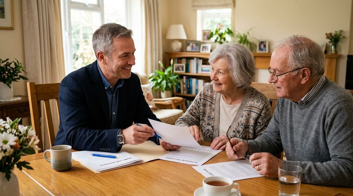 Conseiller La Bienveillance en visite à domicile avec un couple senior